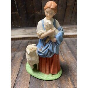 Home Interiors Gifts Shepherdess Figurine with Lambs 8870
